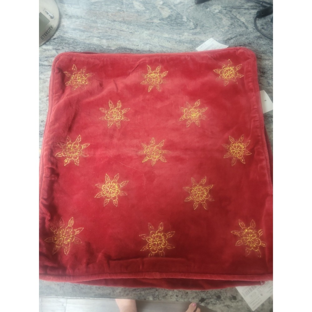 Vintage Set 4 Burgandy Velvet Embroidered Covers 20x20 Decorative Swedan
